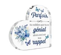 Putuo Decor - Panneau Cœur Acrylique avec Citation Positive Bleu Papillon et Fleurs - Message Tu ES Génial - Décoration de Table ou Cadeau de Motivation