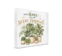 Putuo Decor Plaque Acrylique à Poser carré avec âme Serre Tropicale, Objet déco Acrylique Style Aquarelle pour Salon Bureau Serre, idée Cadeau pour Plant mom pour Maison, 10 x 10 x 1 cm