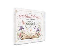 Putuo Decor Plaque Acrylique à Poser carré avec Un Instant Doux Entre Les Pages, Objet déco Acrylique Style Aquarelle pour bibliothèque Table de Nuit Bureau, idée Cadeau pour Lecteur, 10 x 10 x 1 cm