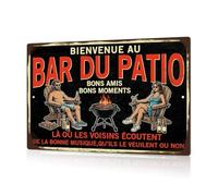 Putuo Decor Plaque Aluminium 20x30 cm “Bienvenue au Bar du Patio”, Panneau métal Vintage apéro BBQ, décoration terrasse Jardin pergola, Humour voisins Musique, enseigne Bar Maison