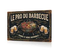 Putuo Decor Plaque Aluminium 20x30 cm “Le Pro du Barbecue”, Panneau métal Vintage Cuisine d’été, décor Mural terrasse Jardin pergola, Illustration Grill viandes bières, enseigne BBQ Garage Bar
