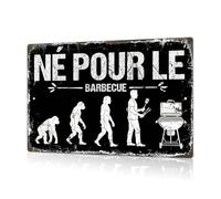 Putuo Decor Plaque Aluminium 20x30 cm “Né pour Le Barbecue”, Panneau métal Humour évolution, déco Murale Vintage Noir Blanc, Cuisine d’été terrasse Jardin Garage, idée Cadeau Fan de grillades