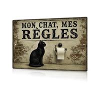 Putuo Decor plaque aluminium vintage avec Mon chat mes règles, décoration murale rétro pour toilettes salle de bain entrée, idée cadeau pour propriétaire de chat, 30 x 20 x 0,09 cm