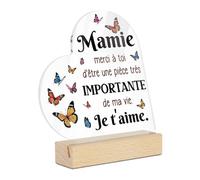 Putuo Decor Plaque Cœur Acrylique à Poser, Décoration Mamie Texte « merci à toi d’être une pièce très importante de ma vie Je t’aime », Motifs Papillons, Cadeau Fête Grand-Mère Noël Anniversaire