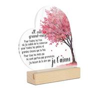 Putuo Decor Plaque Cœur Acrylique à Poser Grand Mère, Texte « À ma grand-mère je t’aime », Décoration Arbre Fleurs Roses, Cadeau Famille Fête Grand-Mère Anniversaire Noël, Ornement Table Étagère