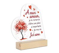 Putuo Decor Plaque Cœur Acrylique avec Base Bois Message d’Amour Gratitude pour Mari Papa Grand-Mère Marraine Amour Cadeau Sentimental Décor Maison Bureau Anniversaire Fête (Décoration Cœur D'Amour)