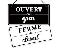 Putuo Decor Plaque Double Face Ouvert Fermé, Signalétique Bilingue PVC pour Boutique Restaurant Café Bureau Magasin