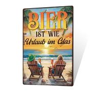 Putuo Decor Plaque en métal « Bier is wie Urlaub im Glas, Retro Wanddeko für Bar, Kneipe, Partykeller, Partykeller, 30,5 x 8 Zoll »