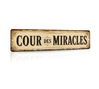 Putuo Decor Plaque métal Vintage Format Long avec Cour des Miracles, décoration Murale rétro pour Cour Portail Couvert Atelier, idée Cadeau pour Famille et Ambiance rétro décoratif, 40 x 10 x 0,08 cm