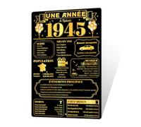 Putuo Decor Plaque Métallique Année 1945, Poster Historique Vintage 30x20 cm, Déco Murale en Aluminium, Design Rétro Élégant Noir et Or, Cadeau Nostalgique, Installation Facile