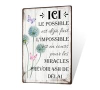 Putuo Decor Plaque Métallique "Ici le Possible est déjà fait, l’Impossible est en cours" avec Design Floral et Papillons - Décoration Murale pour Bureau, Maison, Atelier, Cadeau Inspirant, 30x20 cm