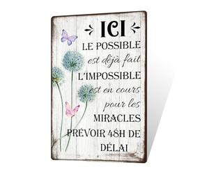 Putuo Decor Plaque Métallique "Ici le Possible est déjà fait, l’Impossible est en cours" avec Design Floral et Papillons - Décoration Murale pour Bureau, Maison, Atelier, Cadeau Inspirant, 30x20 cm