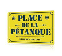 Putuo Decor Plaque Métallique Place de la Pétanque Panneau Décoratif Vintage en Métal pour Jardin Terrasse Balcon Extérieur Plaque Murale Humoristique avec Texte Français 30x20 cm (jaune)