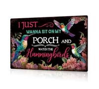 Putuo Decor Plaque murale vintage en métal avec citations inspirantes, « I Just Wanna Sit on My Porch and Watch the Hummingbirds » - Plaque murale en aluminium pour maison, porche, jardin, cour - 20 x