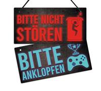 Putuo Decor Plaques de porte en PVC double face avec motifs de jeu « Bitte nicht stören Bitte klopfen » pour chambre à coucher, bureau, hôtel, salle de jeux, 25,4 x 12,7 cm