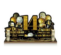 Putuo Decor Présentoir de table pour 14e anniversaire - Vous êtes merveilleux depuis 14 ans - Décoration avec graphique du temps, chiffre 14, ballons et porte-bon d'achat