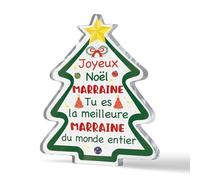 Putuo Decor Sapin de Noël en Acrylique avec Message Joyeux Noël Marraine - Décoration de Table et Maison, Ornement Festif, Idée Cadeau pour Marraine