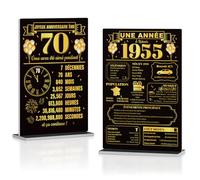 Putuo Decor - Set de 2 Panneaux Commémoratifs 70 Ans et Année 1955 - Décor de Table Vintage en PVC Noir et Or pour Anniversaire Nostalgique