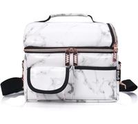 PuTwo Lunch Bag, 8L Insulated Lunch Bags Double Compartment Lunch Tote Leakproof Lunch Cooler Bag with Adjustable Shoulder Strap Freezable Lunch Bag Meal Prep Bag for Women Or Girl - Marble Lunch Bag