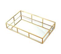 PuTwo Plateau miroir, plateau décoratif en métal doré pour bijoux, parfum, maquillage, pour coiffeuse, commode, salle de bain, chambre à coucher