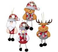 Puupaa Ensemble de décorations de Noël en tissu pour décoration de vacances, 19 x 8 cm, Père Noël, bonhomme de neige, renne à suspendre, comprend 4 pièces de décoration festive pour la maison et le