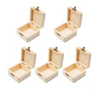 Puupaa Lot de 5 boîtes de rangement rectangulaires en bois pour bijoux, cartes postales, petits articles, finition bois naturel, boîte à bricolage, 8 x 8 x 4,5 cm