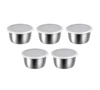 Puupaa Lot de 5 bols d'assaisonnement en acier inoxydable - Bols à sauce, bols d'assaisonnement, sushis, pour petite portion, épices, condiments, plat d'accompagnement (avec couvercle)
