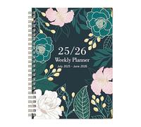 Puwaiio Carnet de notes à anneaux | Carnet de planification | Agenda épais A5 à motif floral en anglais de juillet 2025 à juin 2026 pour croquis, prise de notes, université, droit