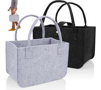 PUWOWYE 2 Pièces Sac de Courses en Feutre 30x20x18cm, Pliable Panier en Feutre, Grand Sac en Feutre Avec Anse pour Bois de Cheminée, Jouets, Vêtements, Shopping, 39x26x20cm, Noir & Gris Clair
