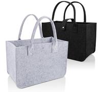 PUWOWYE 2 Pièces Sac de Courses en Feutre, Pliable Panier en Feutre, Grand Sac en Feutre Avec Anse pour Bois de Cheminée, Jouets, Vêtements, Shopping, 39x26x20cm, Noir & Gris Clair