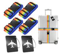 PUWOWYE 4 Pièces Sangle Valise Voyage, Ceinture Valise Réglable, Sangles à Bagage Coloré avec 2 Pièces Etiquette Valise