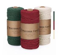 PUWOWYE Corde Macramé 3mm - Fil Coton Rouge, Vert, Beige pour Noël, Bricolage, Artisanat, Tapisserie, Décoration Boho