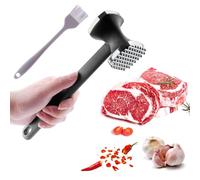PUWOWYE Marteau Viande Antiadhésif, Attendrisseur de Viande, Attendrisseur à Escalope, Marteau à Double Face, Marteau à Attendrir pour Steak, Poulet, Côtelettes, Argenté, avec Pinceau Cuisine