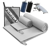 PUWOWYE Serviette Microfibre Lot de 2, Grande Serviette Sport Musculation 160x80 cm + Petite Serviette 80x40 cm, Serviette de Bain Microfibre Parfait pour Sport, Fitness et la Plage, Gris