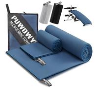 PUWOWYE Serviette Microfibre Lot de 2, Grande Serviette Sport Musculation 160x80 cm + Petite Serviette 80x40 cm, Serviette de Bain Microfibre Parfait pour Sport, Fitness et la Plage,Bleu