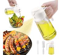 PUWOWYE Spray Huile Cuisine 470ml, 2 en 1 Vaporisateur Huile verre, Spray Huile Multifonctionnel,Pulvérisateur d'Huile pour Cuisine, Cuisson, Gril,avec Pinceau Cuisine et Goupillon Bouteille, Blanc