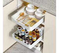 PUWOWYE Tiroir Coulissant Cuisine, Etagere Rangement Cuisine Telescopique pour Armoires de Cuisine, Salon, Maison (30 cm L x 43 cm P x 7 cm H), Aucun Perçage Requis, Blanc