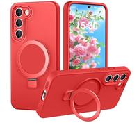 PuyaTeya Coque pour Samsung Galaxy S23 avec Support à Anneau Magnétique, Protection Militaire Antichoc et Anti-Rayures, Doublure Intérieure en Microfibre, en Silicone, Rouge
