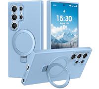 PuyaTeya Coque pour Samsung Galaxy S24 Ultra avec Support à Anneau Magnétique, Protection Militaire Antichoc et Anti-Rayures, Doublure Intérieure en Microfibre, en Silicone, Bleu Clair