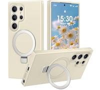 PuyaTeya Coque pour Samsung Galaxy S24 Ultra avec Support à Anneau Magnétique, Protection Militaire Antichoc et Anti-Rayures, Doublure Intérieure en Microfibre, en Silicone, Beige