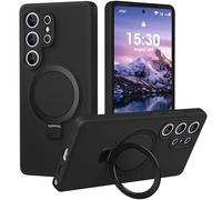 PuyaTeya Coque pour Samsung Galaxy S25 Ultra avec Support à Anneau Magnétique, Protection Militaire Antichoc et Anti-Rayures, Doublure Intérieure en Microfibre, en Silicone, Noir