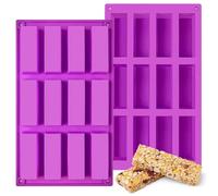 Puyeipt Lot de 2 moules en silicone pour barre granola, 12 cavités rectangulaires pour barre énergétique, chocolat, bonbons, céréales, barres protéinées, cheesecake, brownies, pain de maïs, ganache