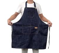 PUYEN Tablier en jean à tour de cou réglable avec poche avant pratique, pliable, doux et résistant à l'usure, for la maison, et le jardin