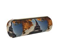 PUYhgb Belle pochette à stylo cylindrique imprimée Tour Eiffel Paris, sac de papeterie lisse à fermeture éclair, étui de rangement portable, doré, Taille unique, trousse cylindrique