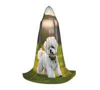 PUYhgb Bichon Frise Dog On The Grass Print Cape à Capuche Unisexe Cadeau attentionné pour Halloween/Cosplay Lovers/Soirées à Thème