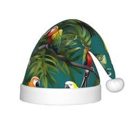 PUYhgb Bonnet de Noël unisexe imprimé de plantes tropicales et perroquets, bonnet de Noël, chapeau de Noël bon pour Noël, cosplay