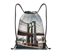 PUYhgb Brooklyn Bridge S Print Sac à dos pliable avec cordon de serrage pour entraînement, voyage, yoga et usage quotidien, Noir , M, Sac à dos de voyage