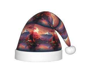 PUYhgb Chapeau de Noël unisexe imprimé paysage du mont Fuji du Japon, chapeau de vacances de Noël, chapeau de Noël bon pour Noël, cosplay