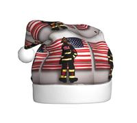 PUYhgb Chapeau de Père Noël adulte imprimé drapeau pompier à rayures rouges, accessoire de vacances, chapeau de Noël pour les fêtes de vacances, performances de scène