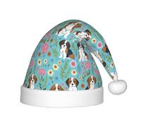 PUYhgb Doux Basset Hound Imprimé Floral Bonnet de Noël Unisexe, Chapeau de Vacances de Noël, Chapeau de Noël Bon pour Noël, Cosplay